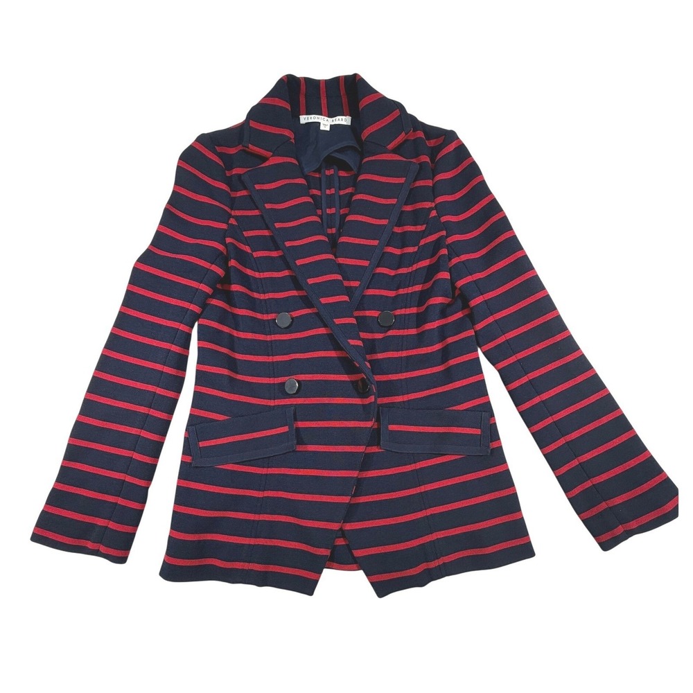 Veronica Beard Fontana Dickey Blazer Women's Medium Navy Red Striped Knit USA - Picture 5 of 16